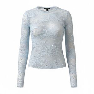 Wild Fable Women's Blue Floral Lace Long Sleeve Blouse Size M Casual Top